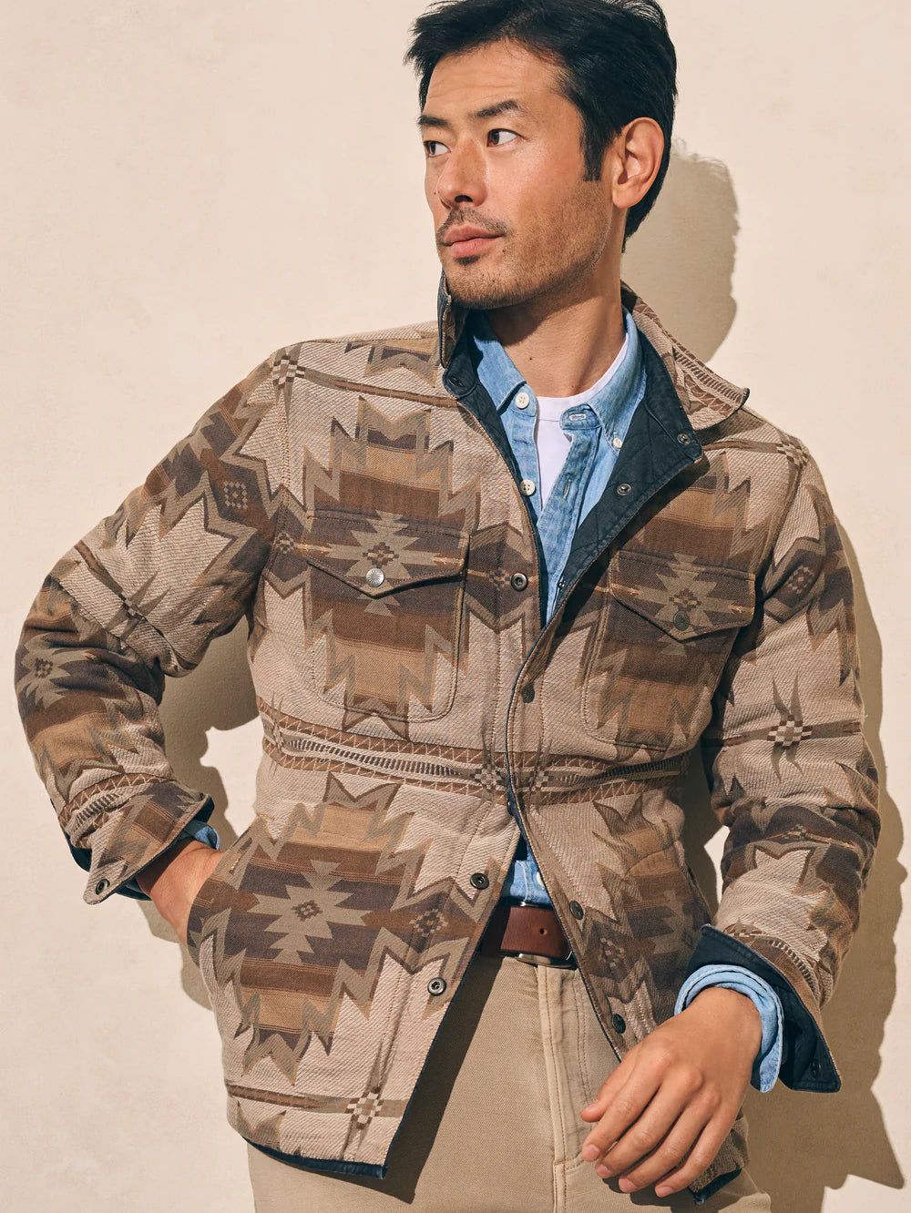 FAHERTY DOUG GOOD FEATHER REVERSIBLE BONDI JACKET IN WASHED BLACK CASCADE STAR NATION in WASHED BLACK CASCADE STAR NATION — view 8