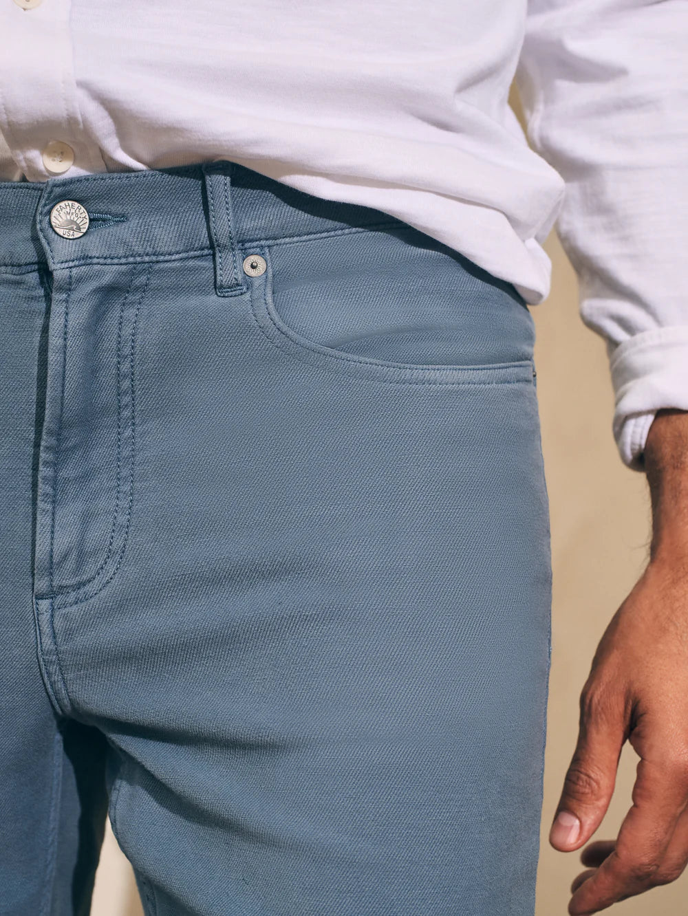 FAHERTY STRETCH TERRY 5-POCKET IN FADED OCEAN