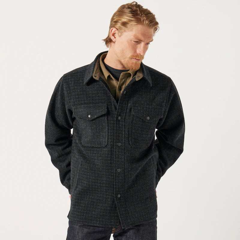 FILSON LINED MACKINAW WOOL JAC-SHIRT IN BLACK MARL / HEATHER CHECK in BLACK MARL / HEATHER CHECK — view 3