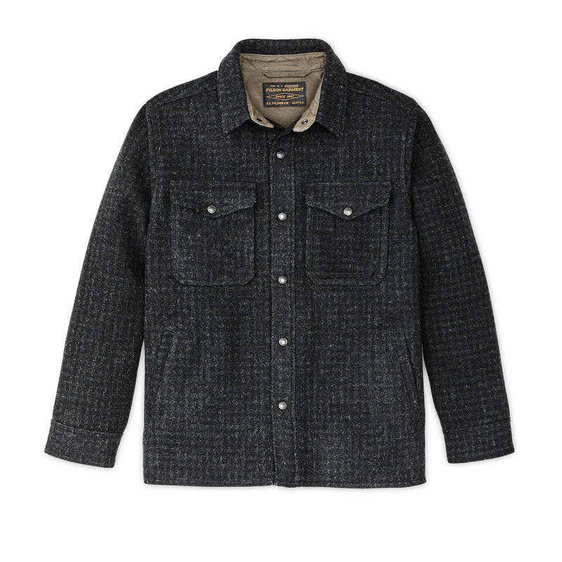 FILSON LINED MACKINAW WOOL JAC-SHIRT IN BLACK MARL / HEATHER CHECK in BLACK MARL / HEATHER CHECK — main product view