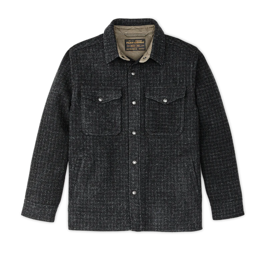 FILSON LINED MACKINAW WOOL JAC-SHIRT IN BLACK MARL / HEATHER CHECK