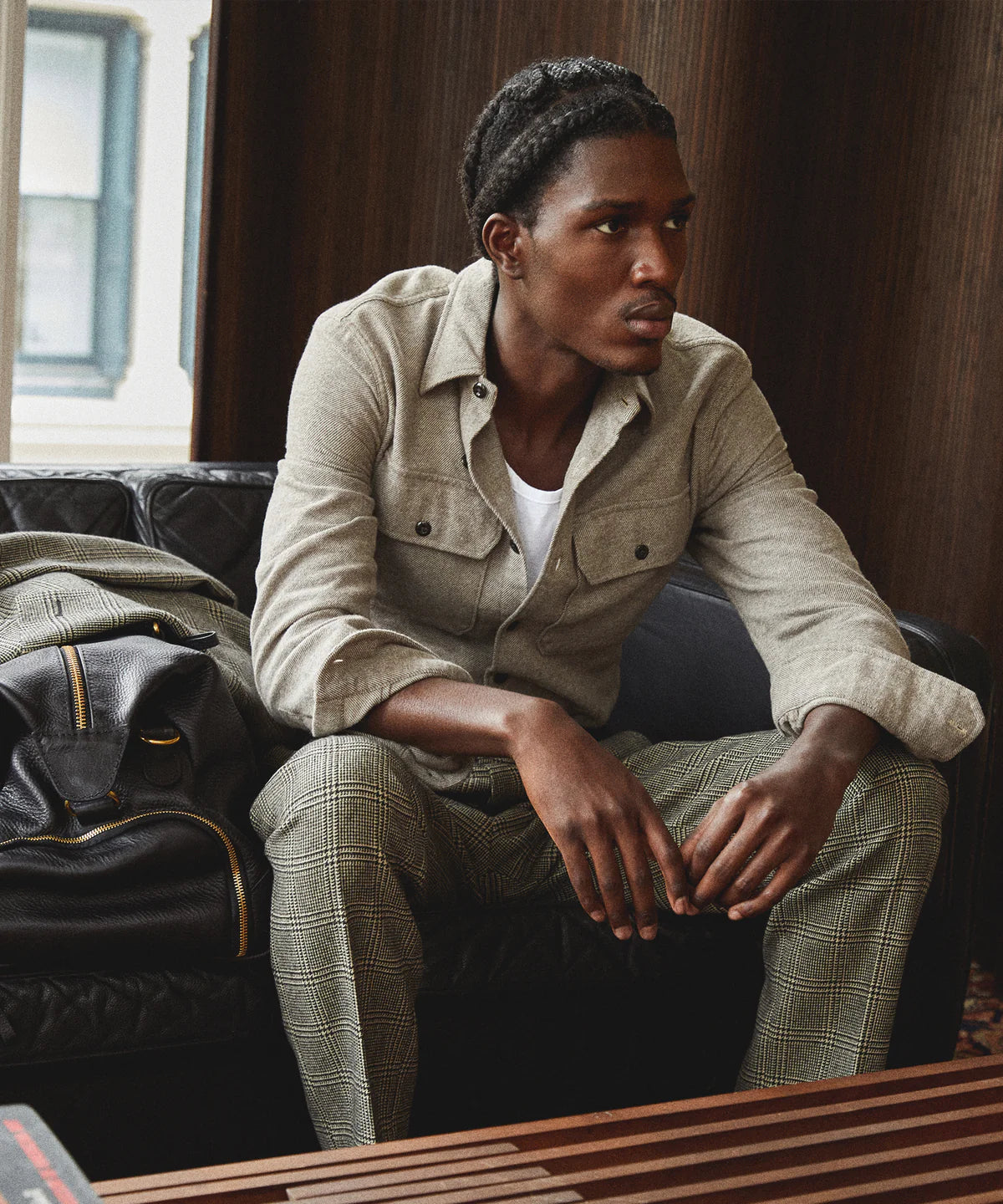 TODD SNYDER TWO POCKET UTILITY LONG SLEEVE SHIRT IN KHAKI in KHAKI — view 5