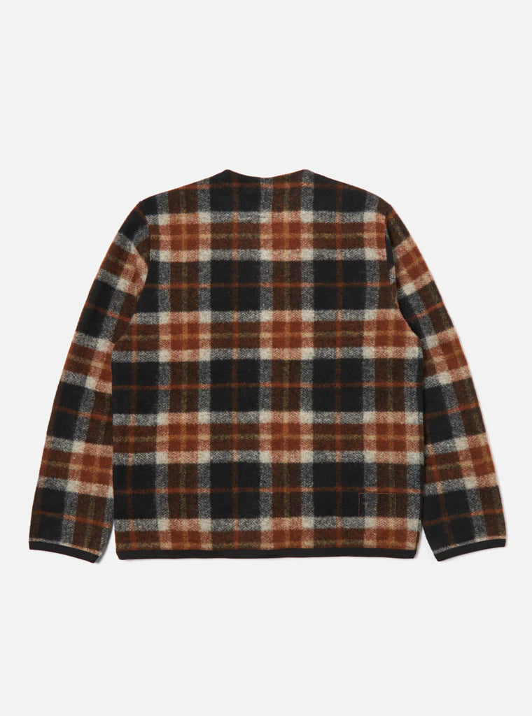 UNIVERSAL WORKS CARDIGAN IN BROWN BRITISH CHECK FLEECE in BROWN BRITISH CHECK FLEECE — view 2