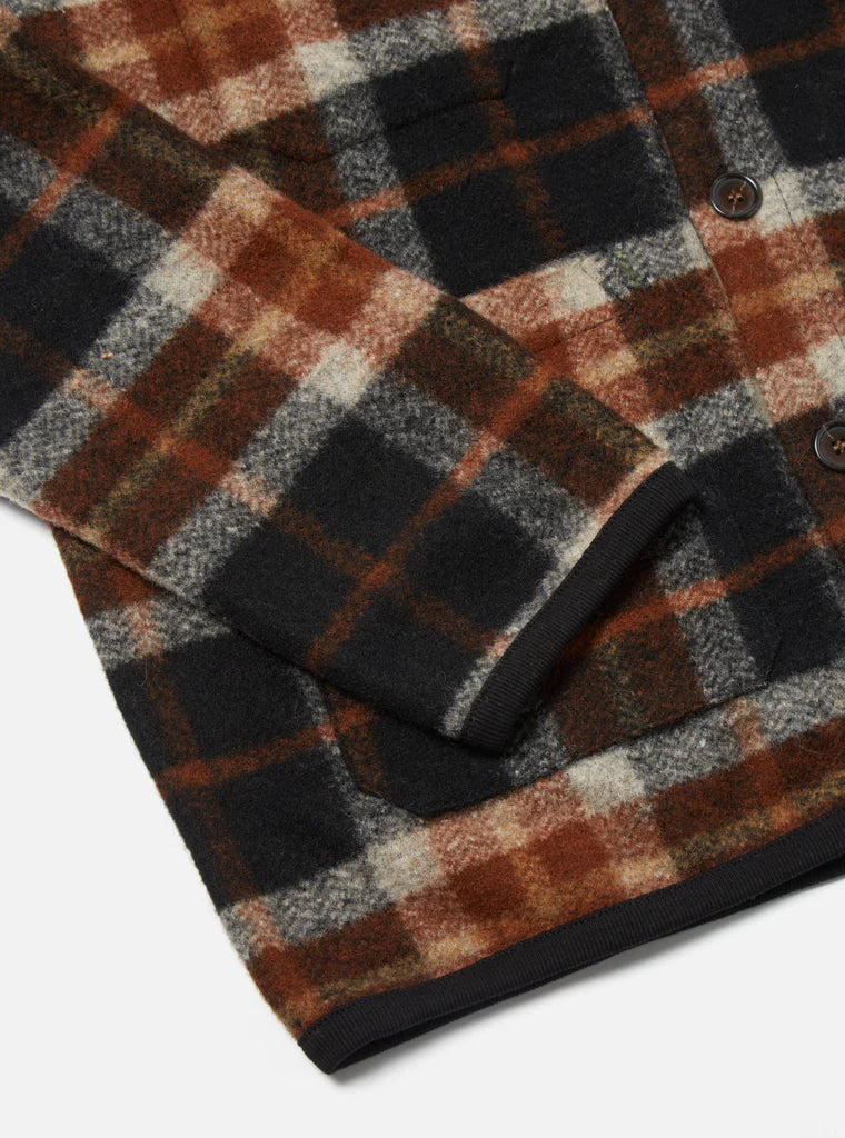 UNIVERSAL WORKS CARDIGAN IN BROWN BRITISH CHECK FLEECE in BROWN BRITISH CHECK FLEECE — view 5