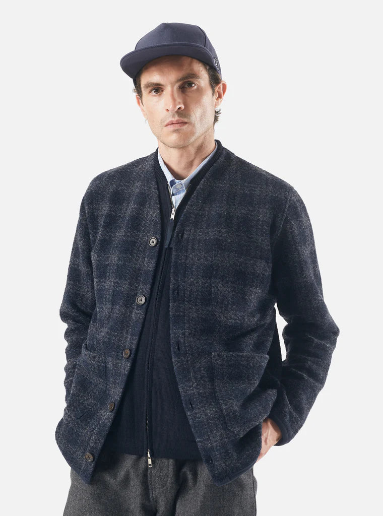 UNIVERSAL WORKS CARDIGAN IN NAVY SWARM FLEECE in NAVY SWARM FLEECE — view 2