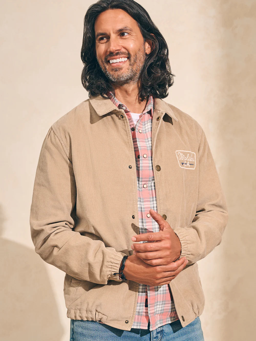 FAHERTY CORDUROY COACHES JACKET IN PEBBLE BEACH in PEBBLE BEACH — view 3