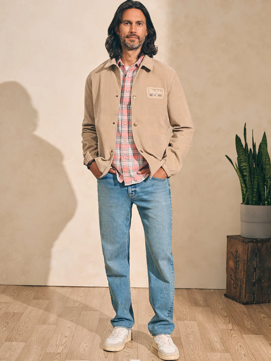 FAHERTY CORDUROY COACHES JACKET IN PEBBLE BEACH