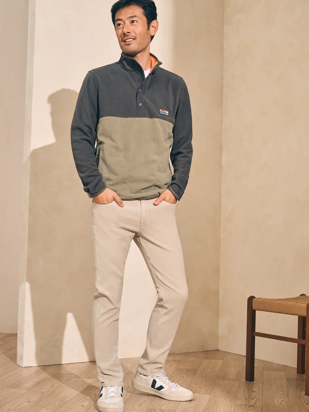 FAHERTY FLEECE POPOVER IN FADED BLACK AND LIGHT PINE in FADED BLACK AND LIGHT PINE — main product view