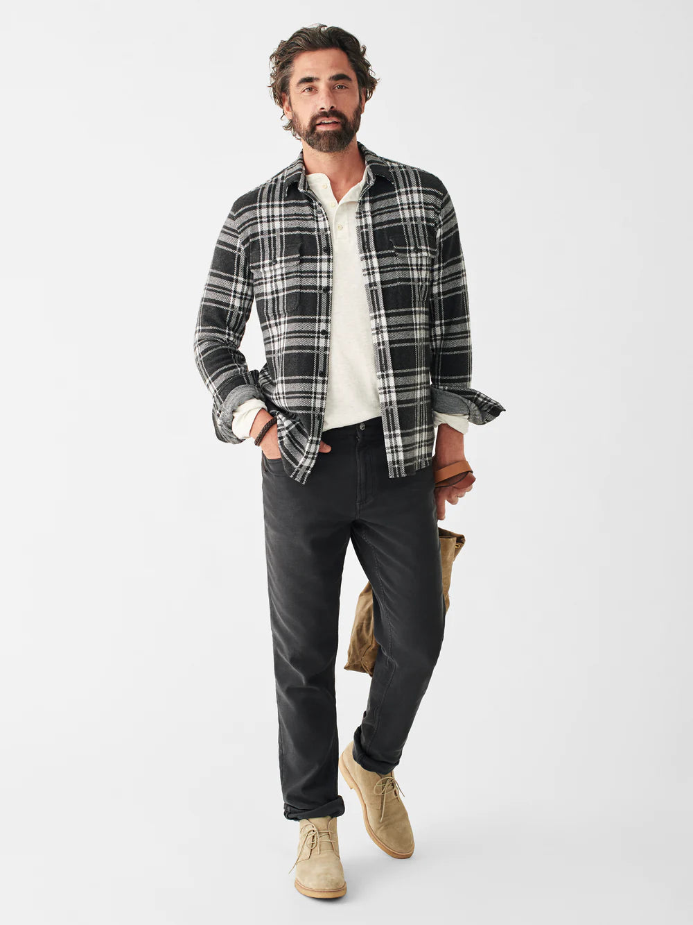 FAHERTY SWEATER SHIRT IN CHARCOAL BONE PLAID in CHARCOAL BONE PLAID — main product view