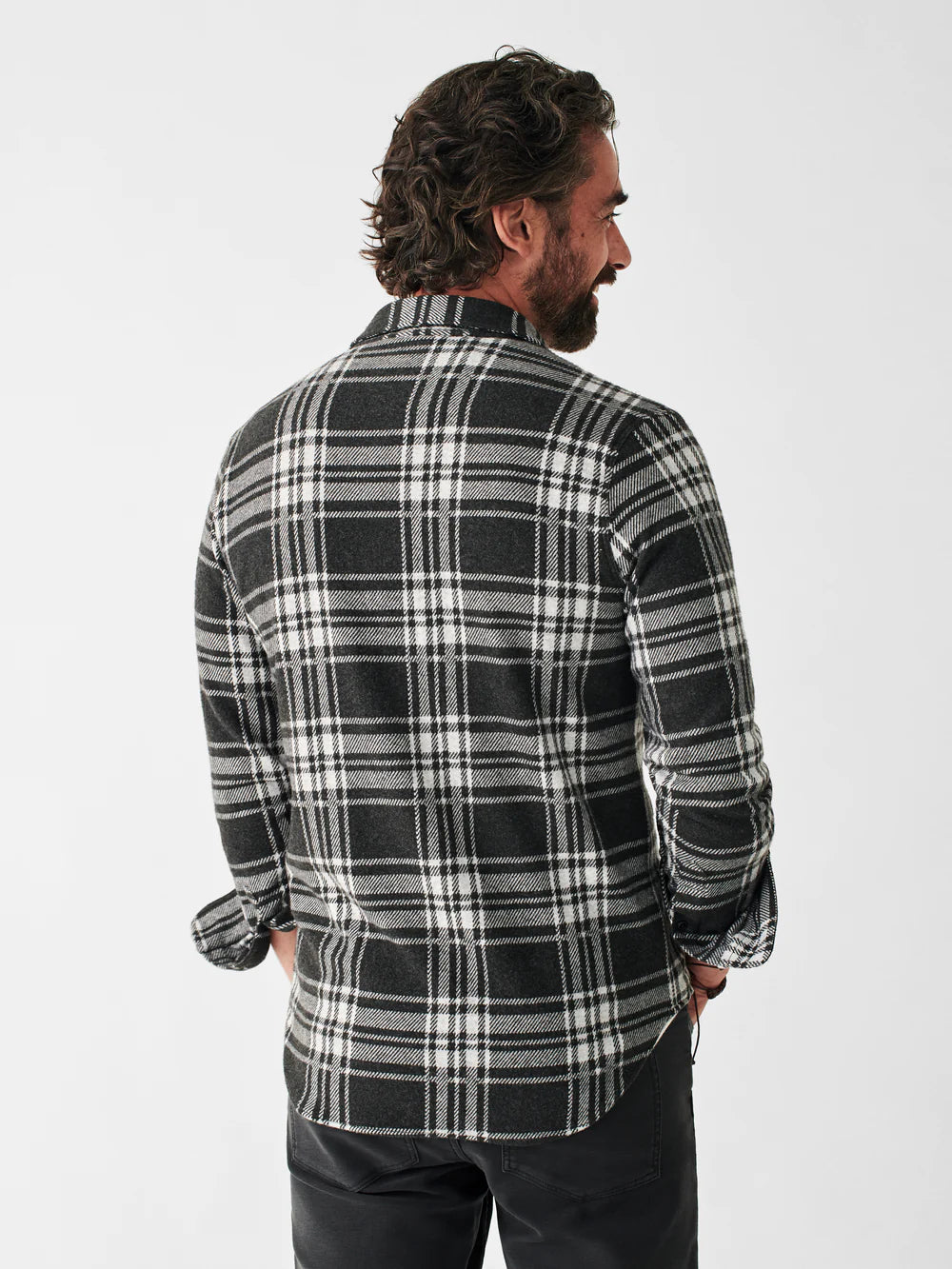 FAHERTY SWEATER SHIRT IN CHARCOAL BONE PLAID in CHARCOAL BONE PLAID — view 4