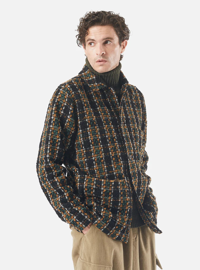 UNIVERSAL WORKS COVERALL JACKET IN CHARCOAL CRAZY CHECK WOOL MIX in CHARCOAL CRAZY CHECK WOOL MIX — view 2