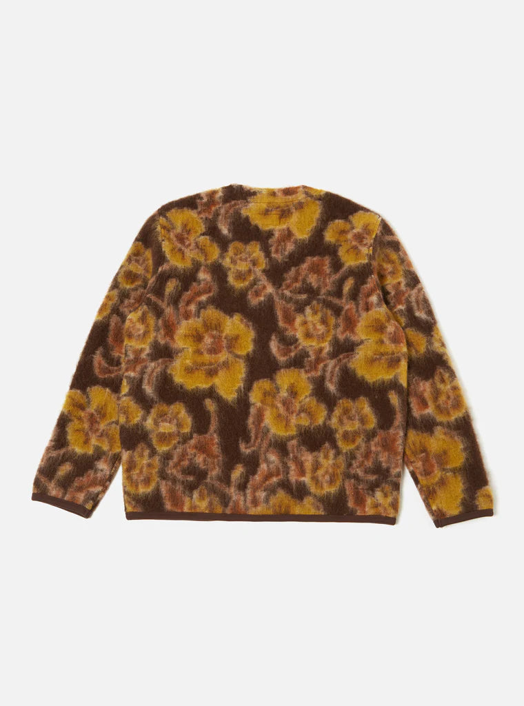 UNIVERSAL WORKS CARDIGAN IN BROWN FLOWER FLEECE in BROWN FLOWER FLEECE — view 2