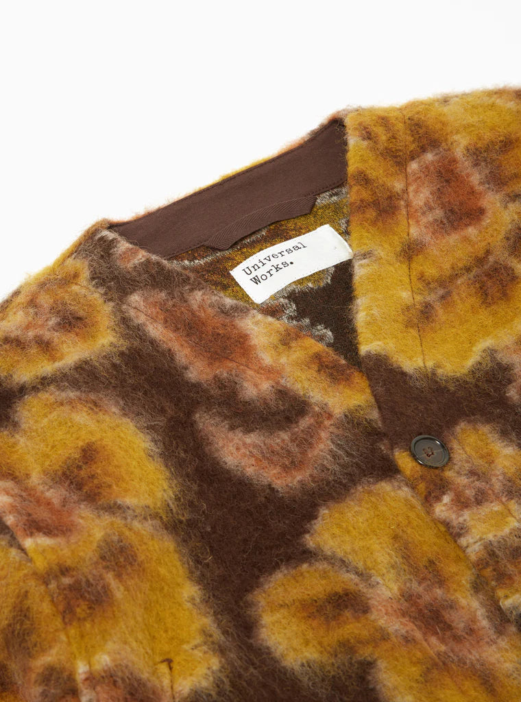 UNIVERSAL WORKS CARDIGAN IN BROWN FLOWER FLEECE in BROWN FLOWER FLEECE — view 4