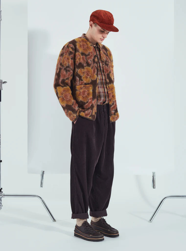 UNIVERSAL WORKS CARDIGAN IN BROWN FLOWER FLEECE in BROWN FLOWER FLEECE — view 8