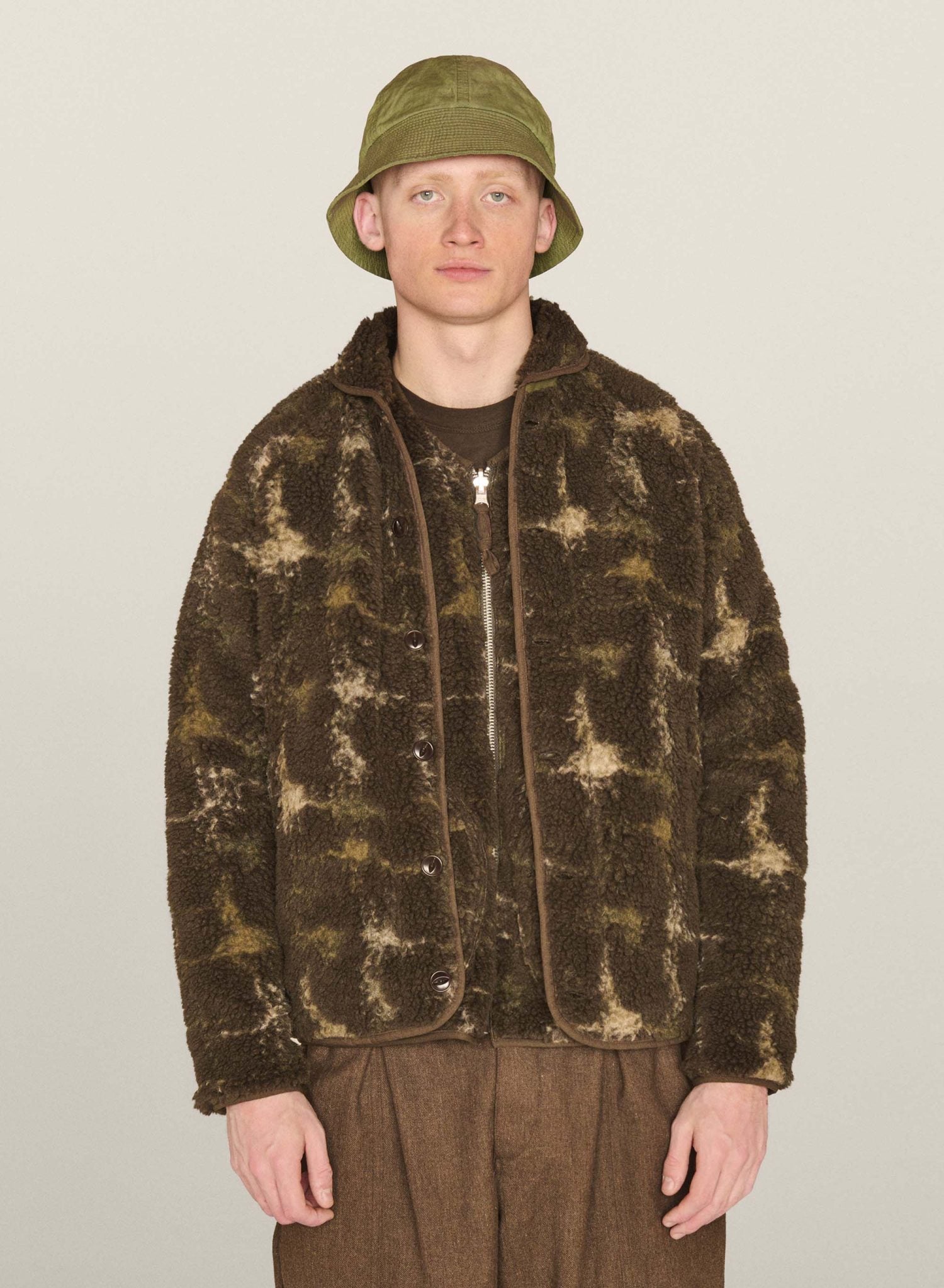 YMC BEACH JACQUARD FLEECE JACKET IN BROWN MULTI in BROWN MULTI — view 4