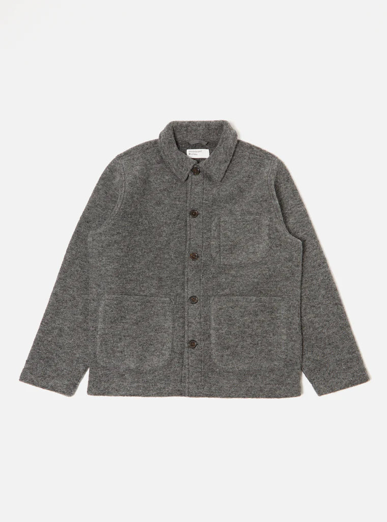 UNIVERSAL WORKS FIELD JACKET IN GRAY MARL WOOL FLEECE