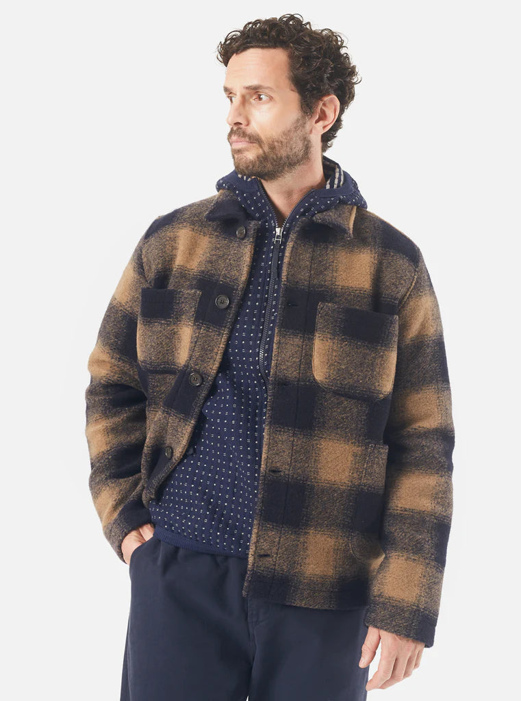 UNIVERSAL WORKS LUMBER JACKET IN NAVY MIX WOOL FLEECE in NAVY MIX WOOL FLEECE — view 7