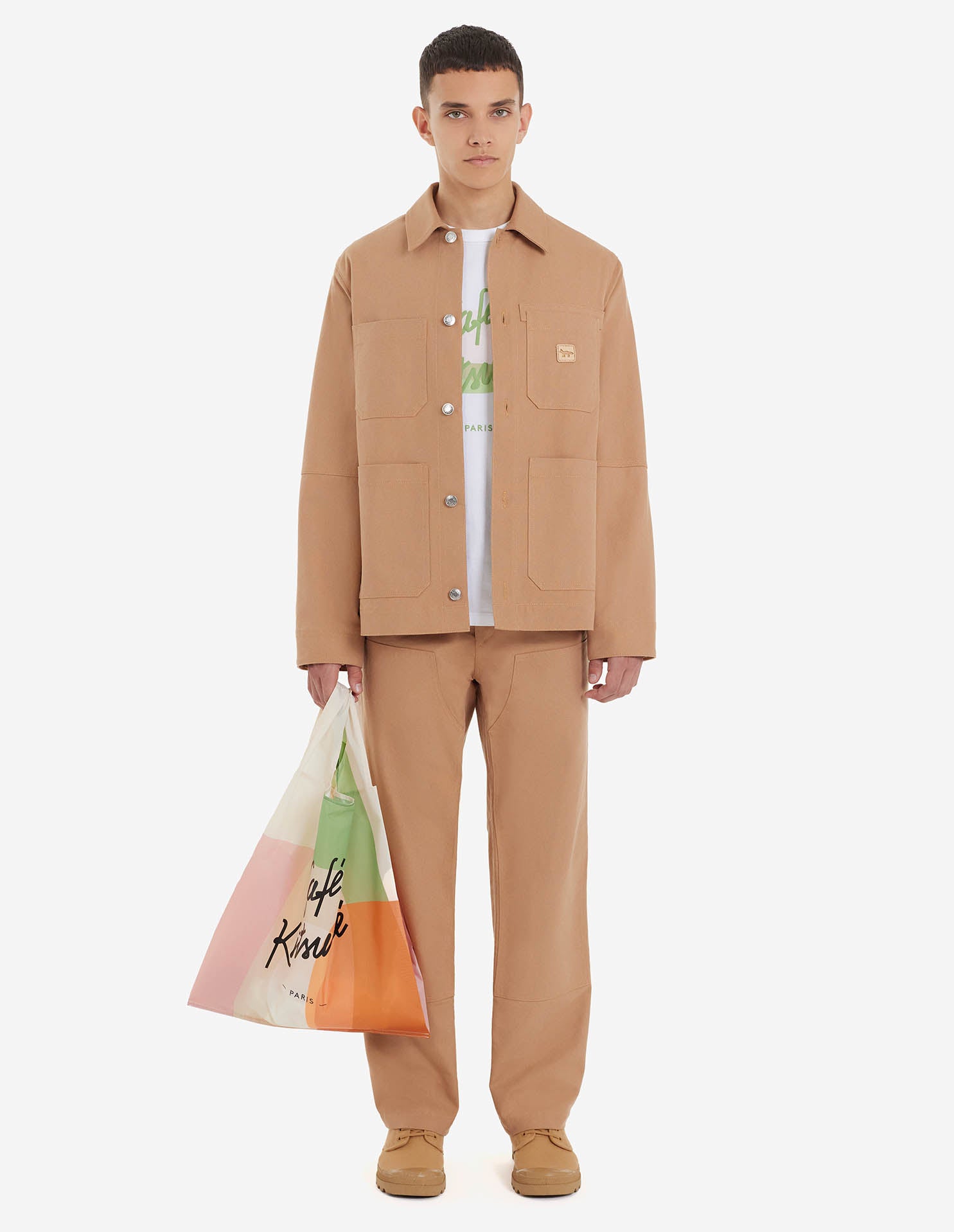 MAISON KITSUNÉ CAFE WORKWEAR JACKET IN CAPPUCCINO in CAPPUCCINO — view 3