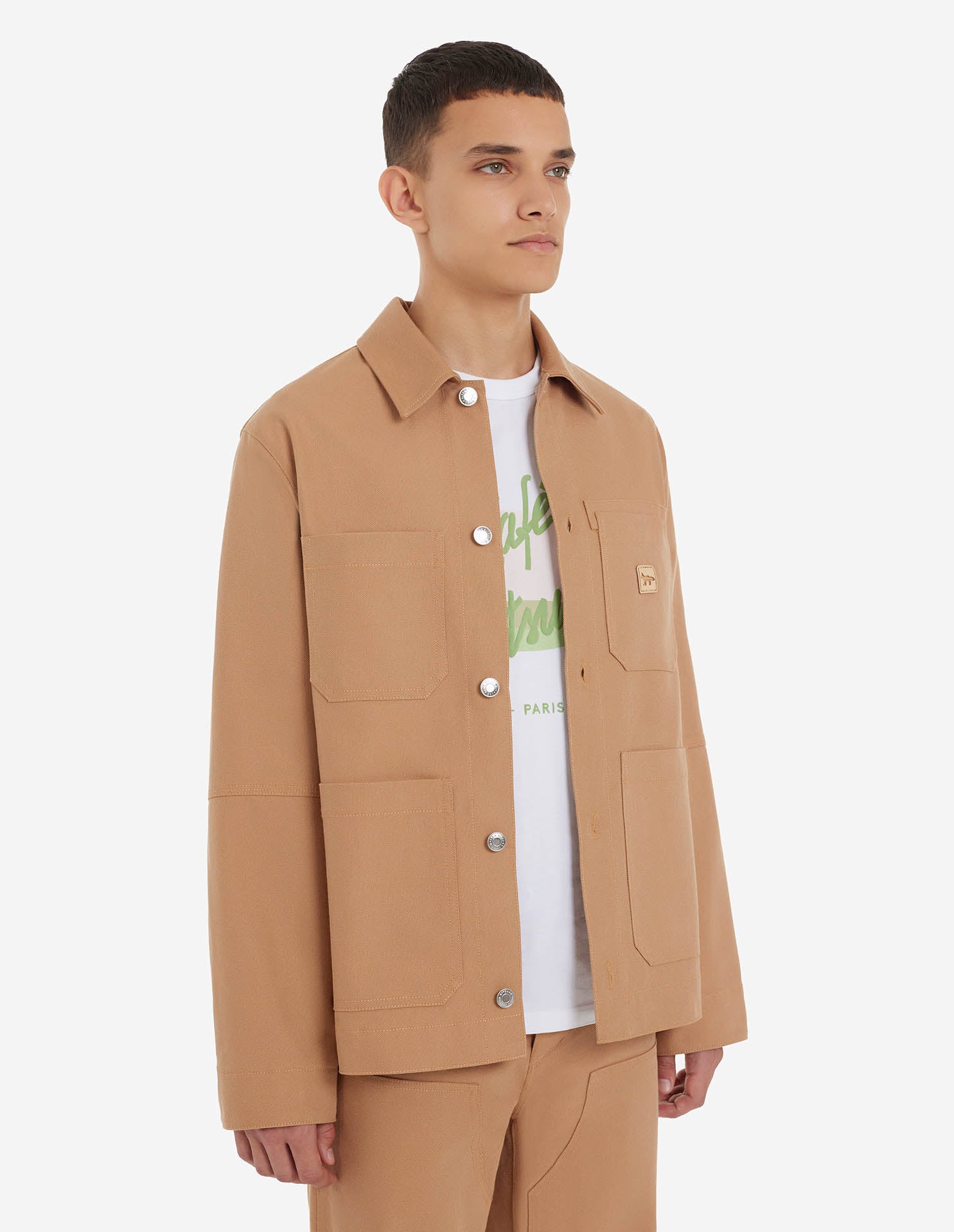MAISON KITSUNÉ CAFE WORKWEAR JACKET IN CAPPUCCINO in CAPPUCCINO — view 4