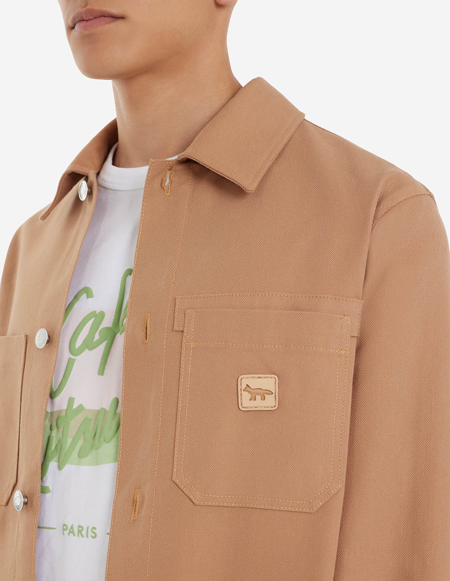 MAISON KITSUNÉ CAFE WORKWEAR JACKET IN CAPPUCCINO in CAPPUCCINO — view 5