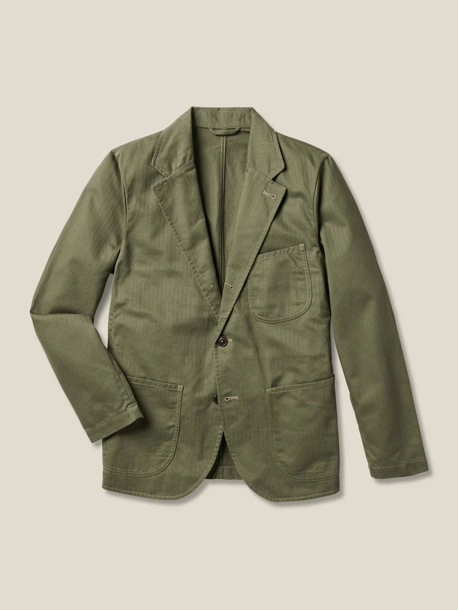 BUCK MASON HERRINGBONE TWILL CARRY-ON JACKET IN FATIGUE DUSTY OLIVE