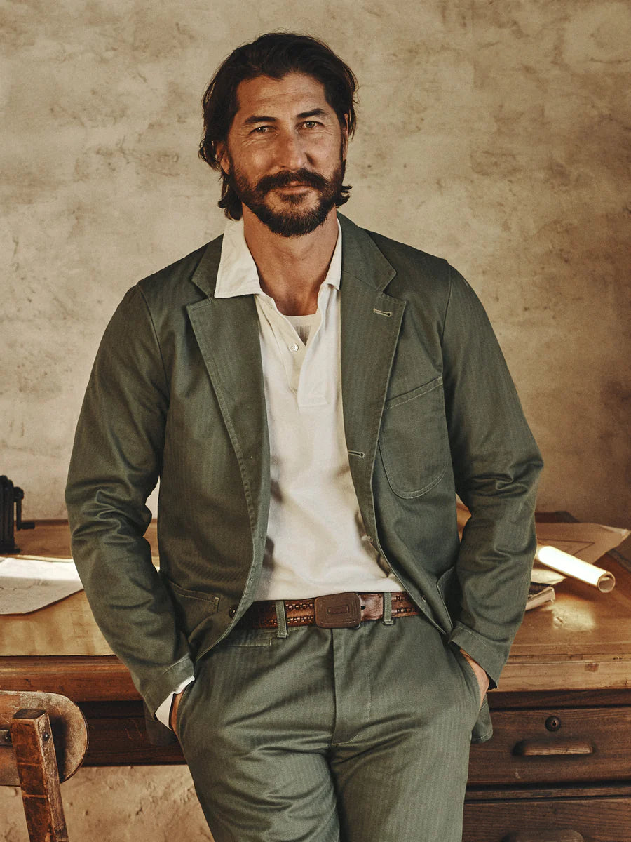 BUCK MASON HERRINGBONE TWILL CARRY-ON JACKET IN FATIGUE DUSTY OLIVE in FATIGUE DUSTY OLIVE — view 2