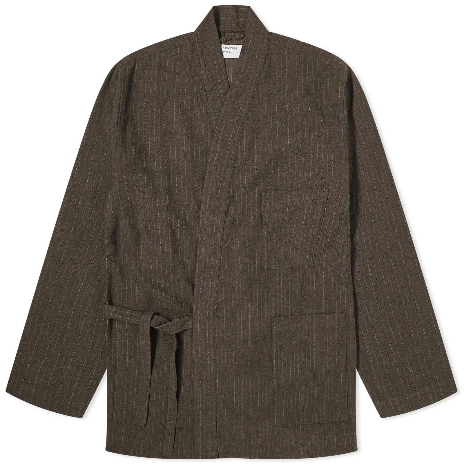 UNIVERSAL WORKS ITALIAN PINSTRIPE KYOTO WORK JACKET IN BROWN in BROWN — main product view