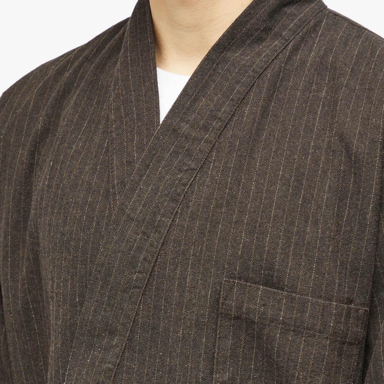 UNIVERSAL WORKS ITALIAN PINSTRIPE KYOTO WORK JACKET IN BROWN in BROWN — view 5