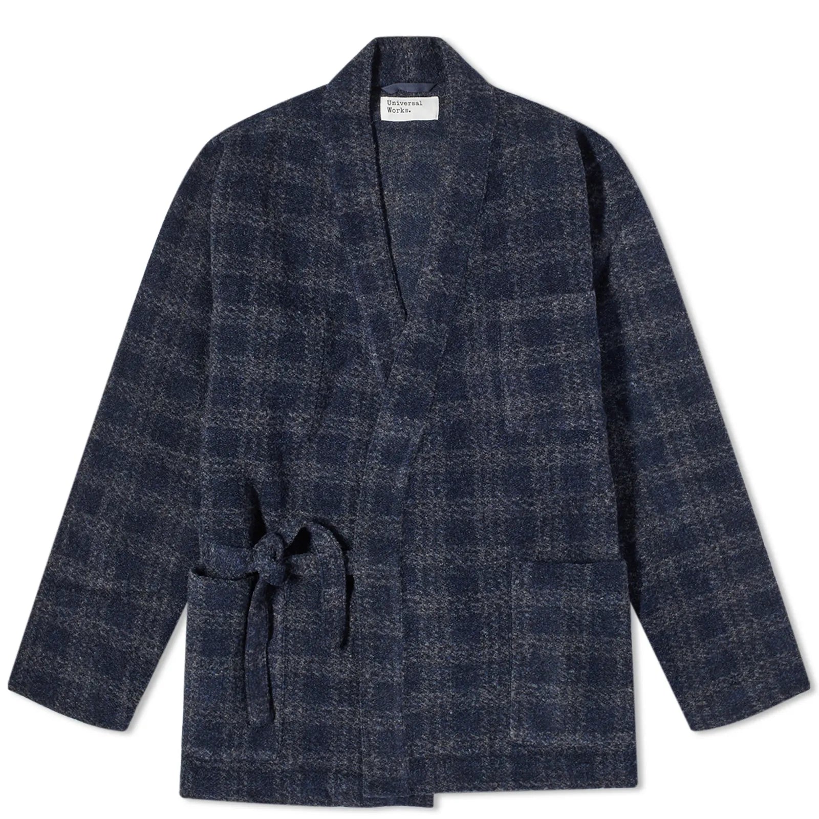 UNIVERSAL WORKS CHECK WOOL FLEECE KYOTO WORK JACKET IN NAVY in NAVY — main product view