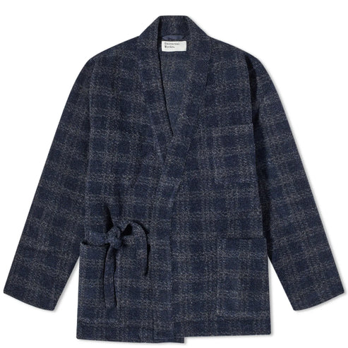 UNIVERSAL WORKS CHECK WOOL FLEECE KYOTO WORK JACKET IN NAVY product view