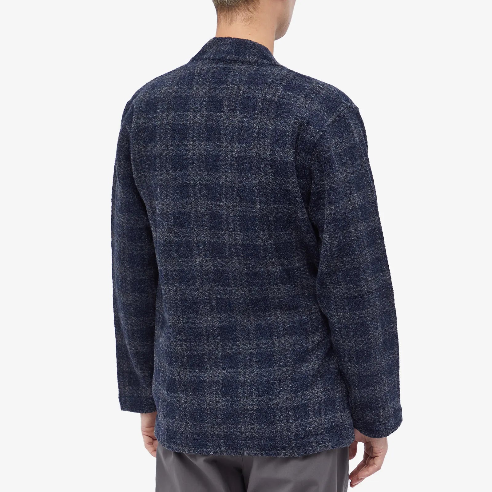 UNIVERSAL WORKS CHECK WOOL FLEECE KYOTO WORK JACKET IN NAVY in NAVY — view 3