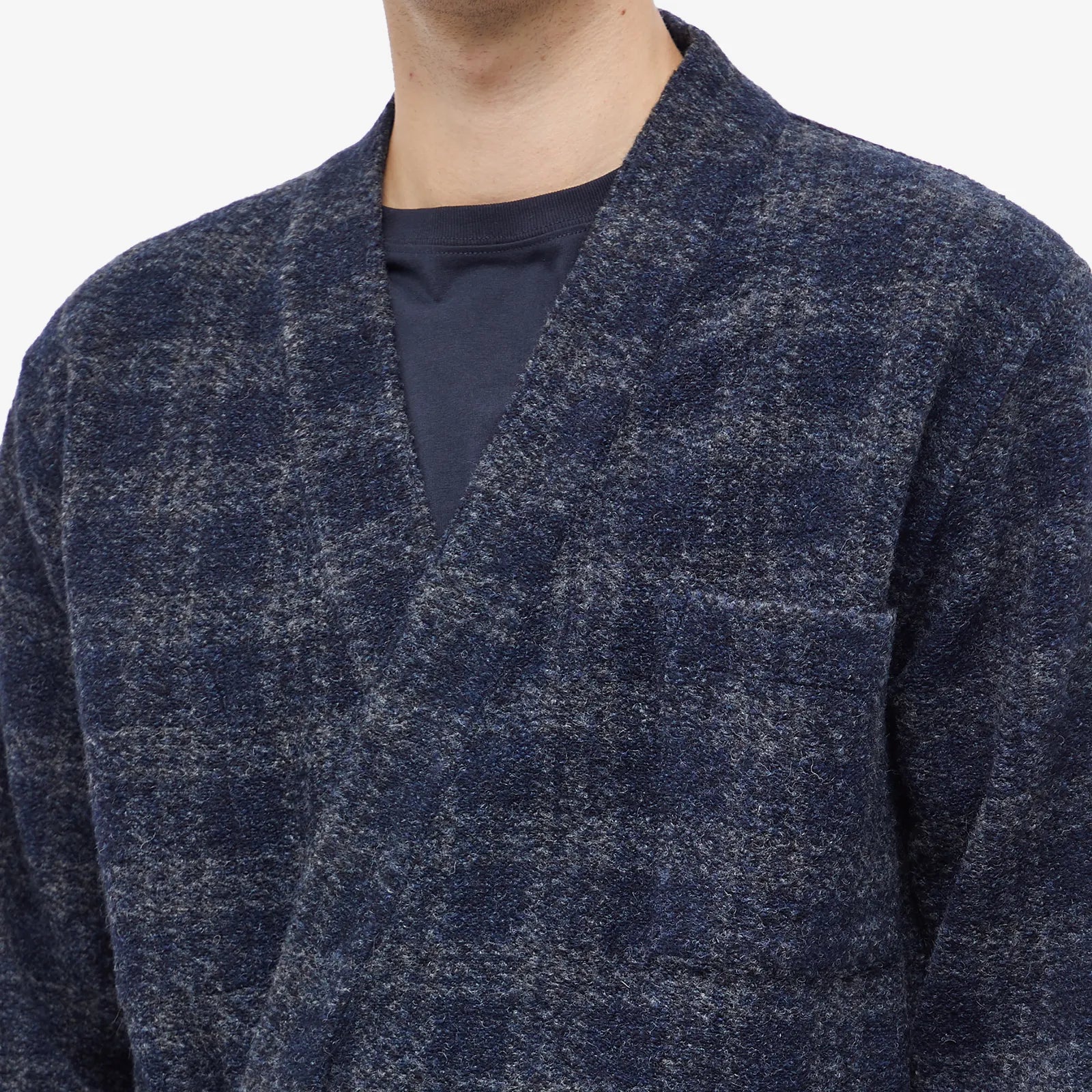 UNIVERSAL WORKS CHECK WOOL FLEECE KYOTO WORK JACKET IN NAVY in NAVY — view 5