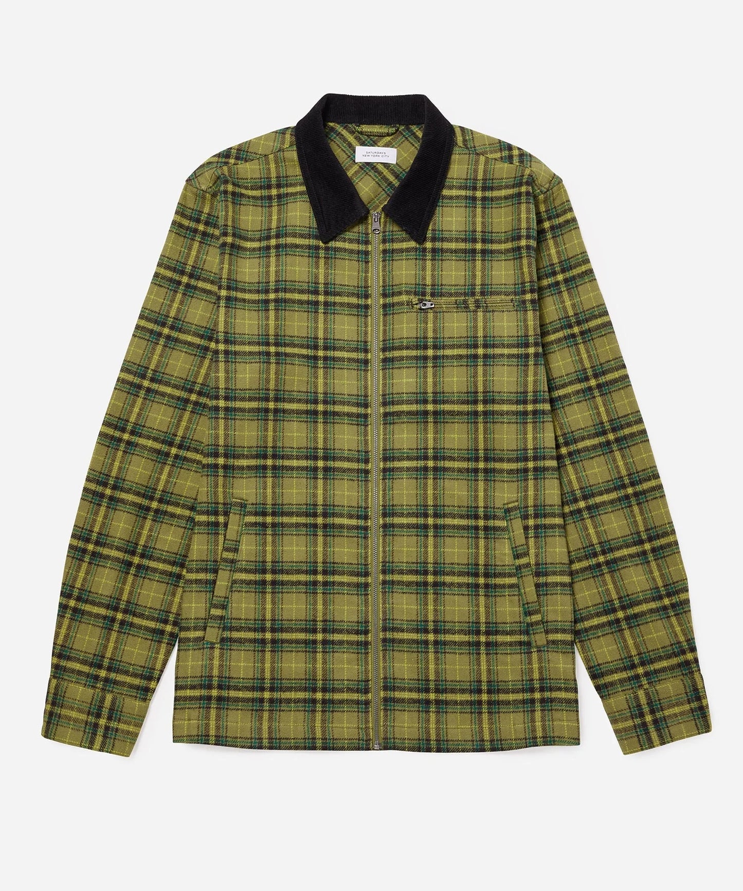 SATURDAYS NYC RYAN ZIP FRONT FLANNEL SHIRT IN MAYFLY