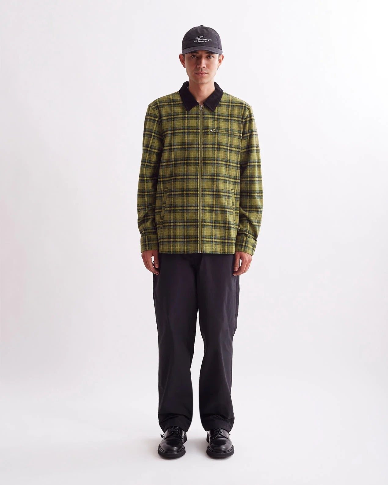 SATURDAYS NYC RYAN ZIP FRONT FLANNEL SHIRT IN MAYFLY in MAYFLY — view 3