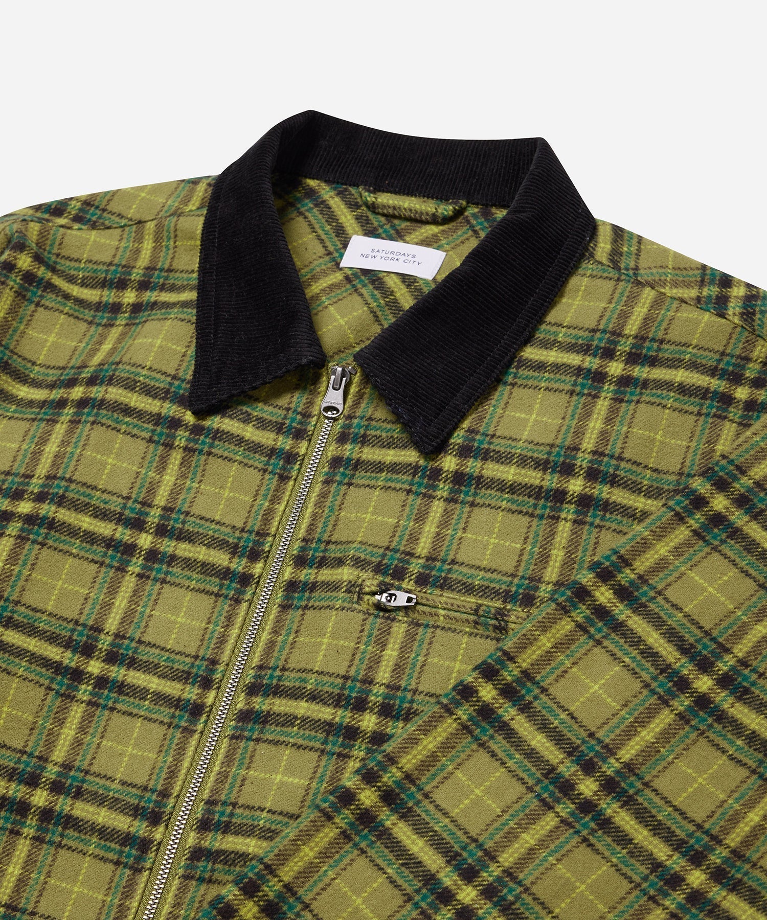 SATURDAYS NYC RYAN ZIP FRONT FLANNEL SHIRT IN MAYFLY in MAYFLY — view 2