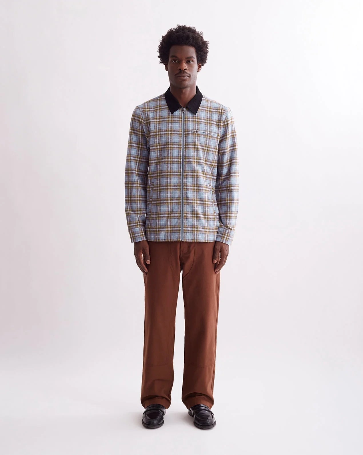 SATURDAYS NYC RYAN ZIP FRONT FLANNEL SHIRT IN FOREVER BLUE in FOREVER BLUE — view 4