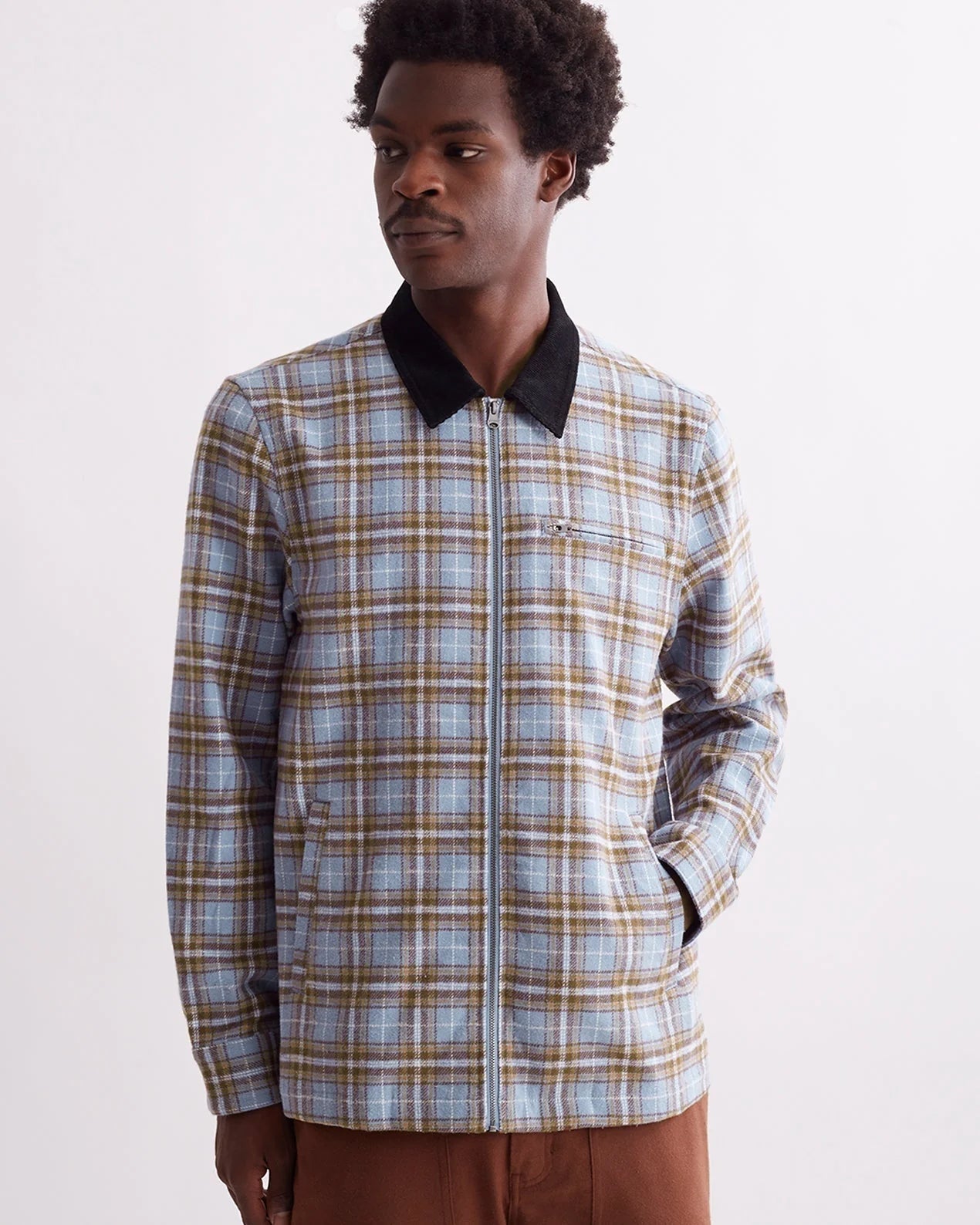 SATURDAYS NYC RYAN ZIP FRONT FLANNEL SHIRT IN FOREVER BLUE in FOREVER BLUE — view 5