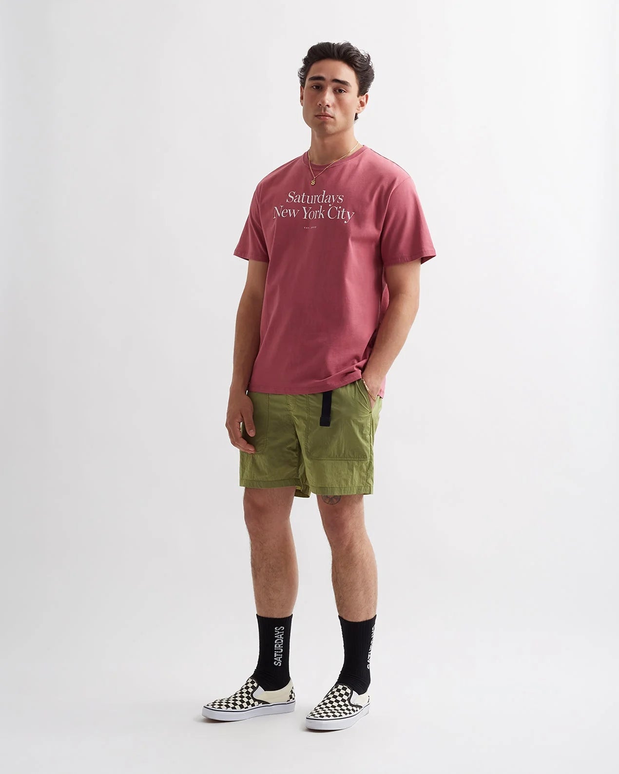 SATURDAYS NYC JOBY MOUNTAIN SHORT IN LINDEN GREEN in LINDEN GREEN — view 3