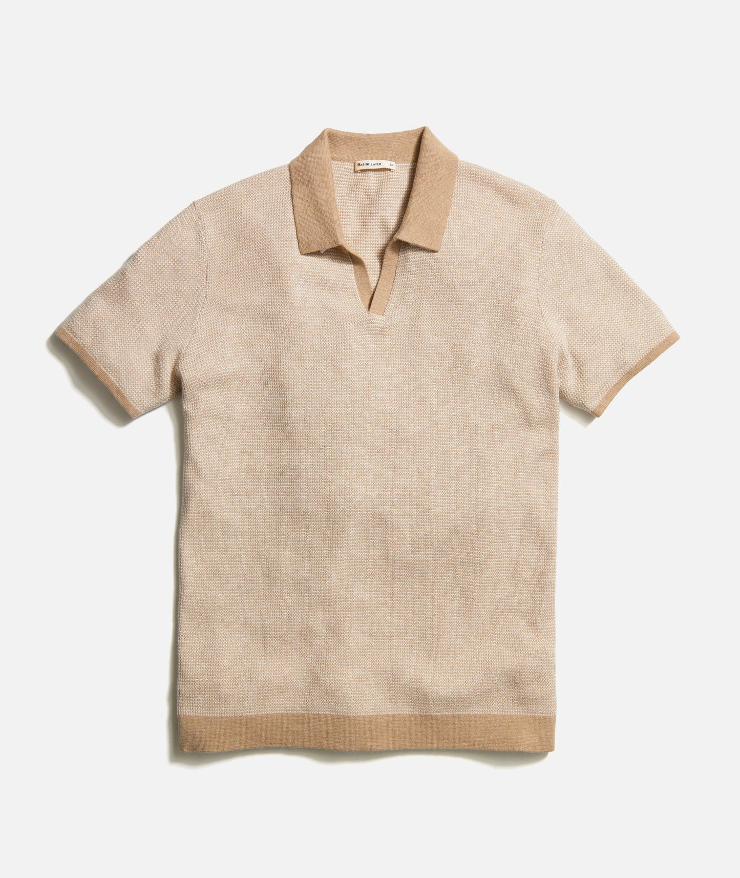 MARINE LAYER LIAM SWEATER POLO IN SABLE AND IVORY