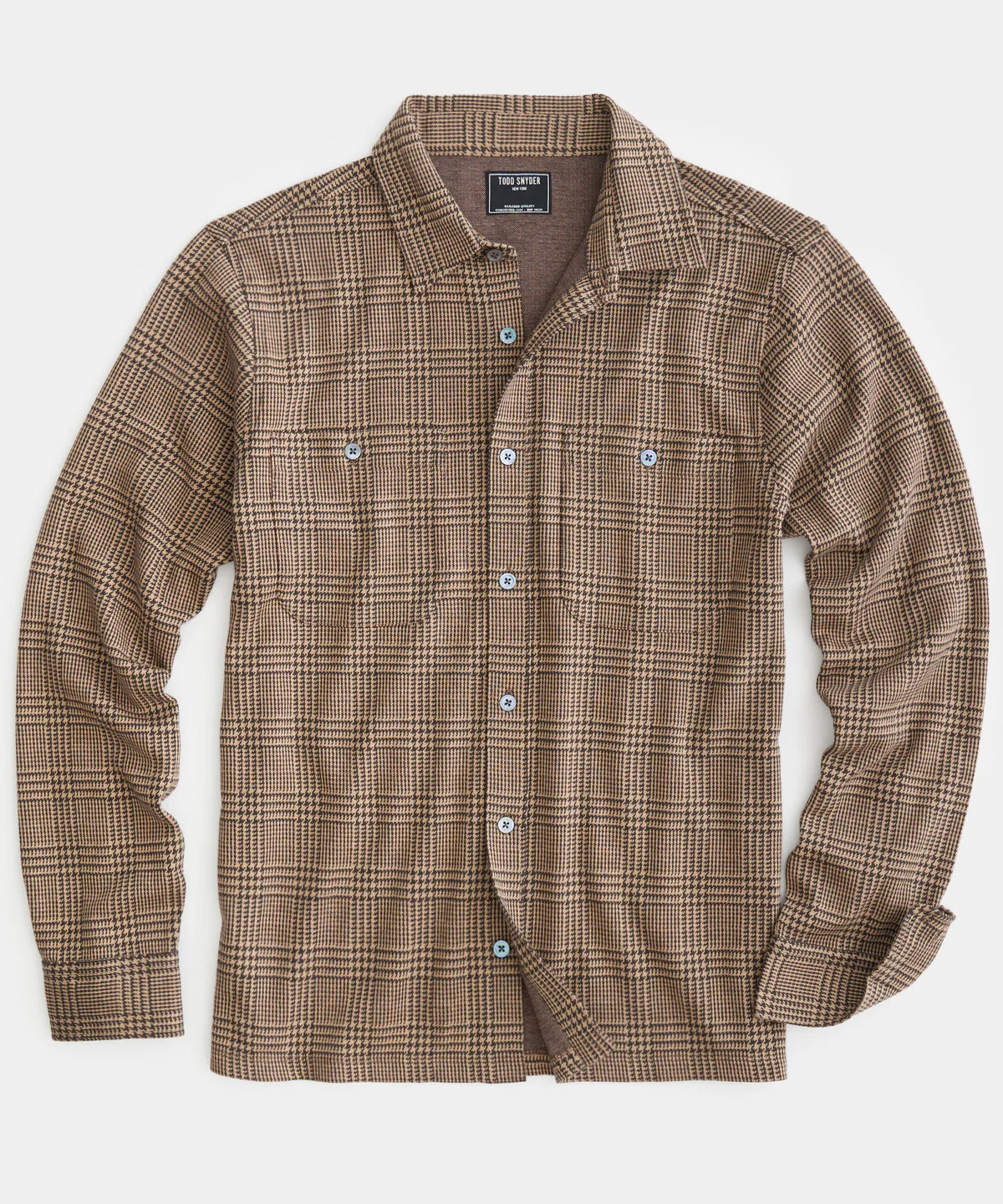 TODD SNYDER LONG-SLEEVE GLEN PLAID DOUBLE KNIT POLO IN GLAZED PECAN in GLAZED PECAN — main product view