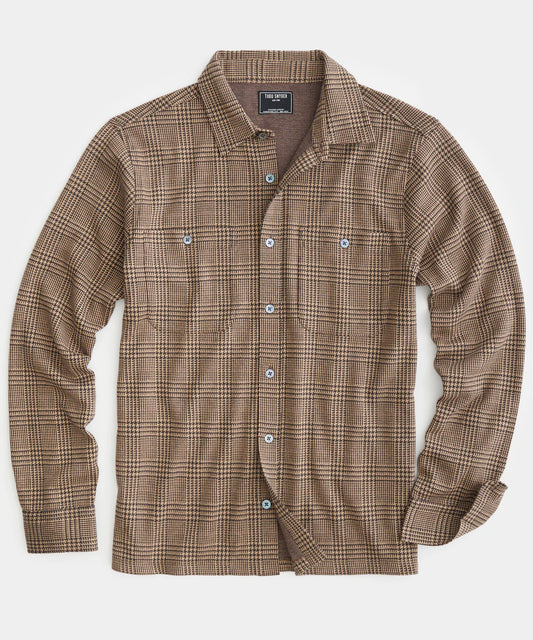 TODD SNYDER LONG-SLEEVE GLEN PLAID DOUBLE KNIT POLO IN GLAZED PECAN