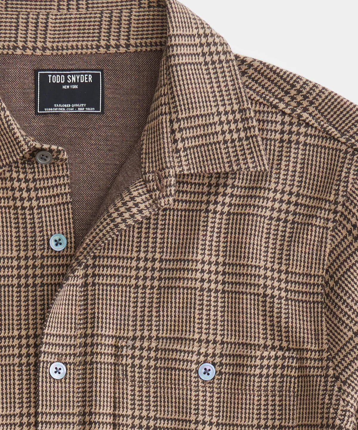 TODD SNYDER LONG-SLEEVE GLEN PLAID DOUBLE KNIT POLO IN GLAZED PECAN in GLAZED PECAN — view 2