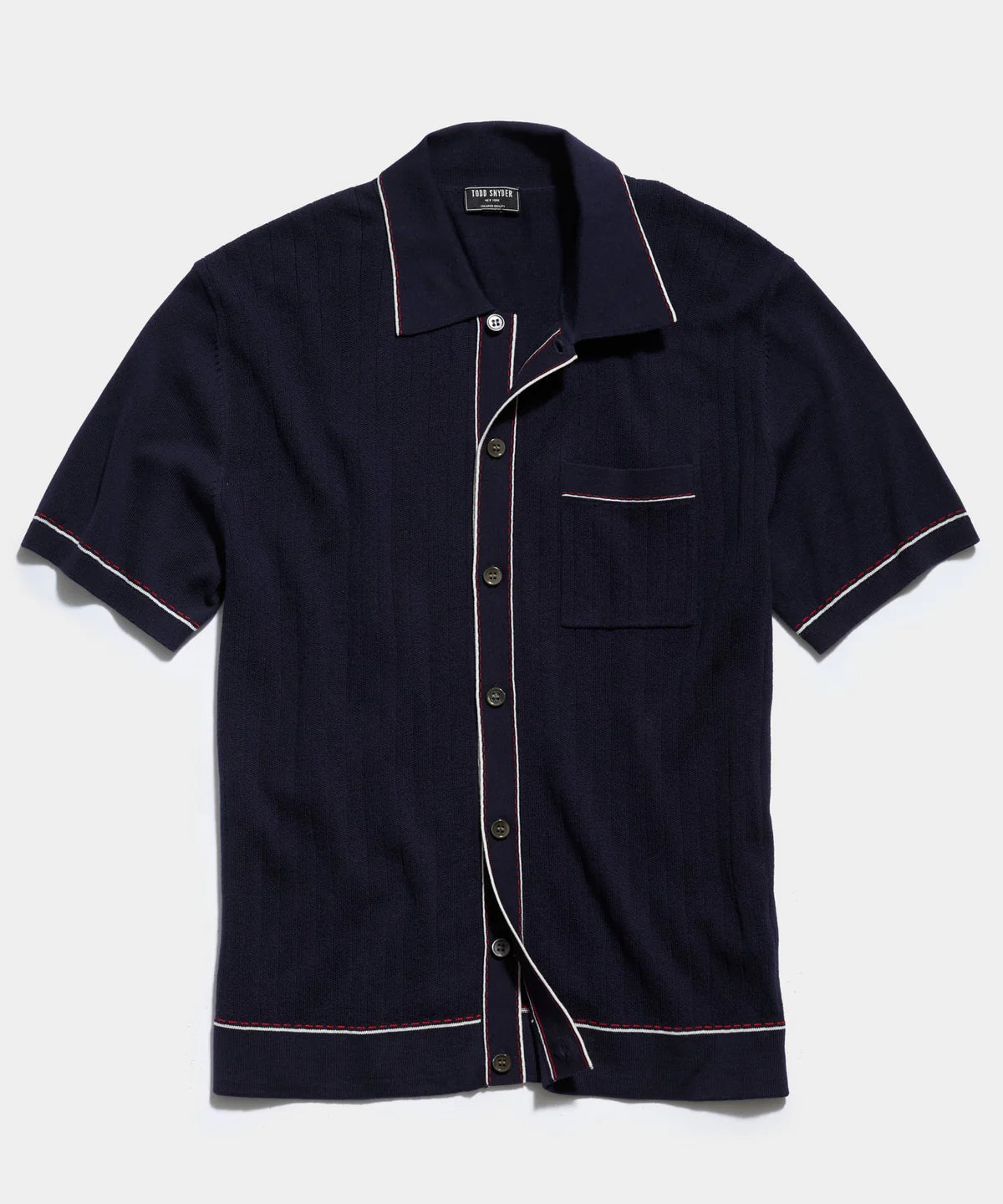 TODD SNYDER COTTON SILK SHORT SLEEVE FULL PLACKET RIVIERA POLO IN NAVY in NAVY — main product view