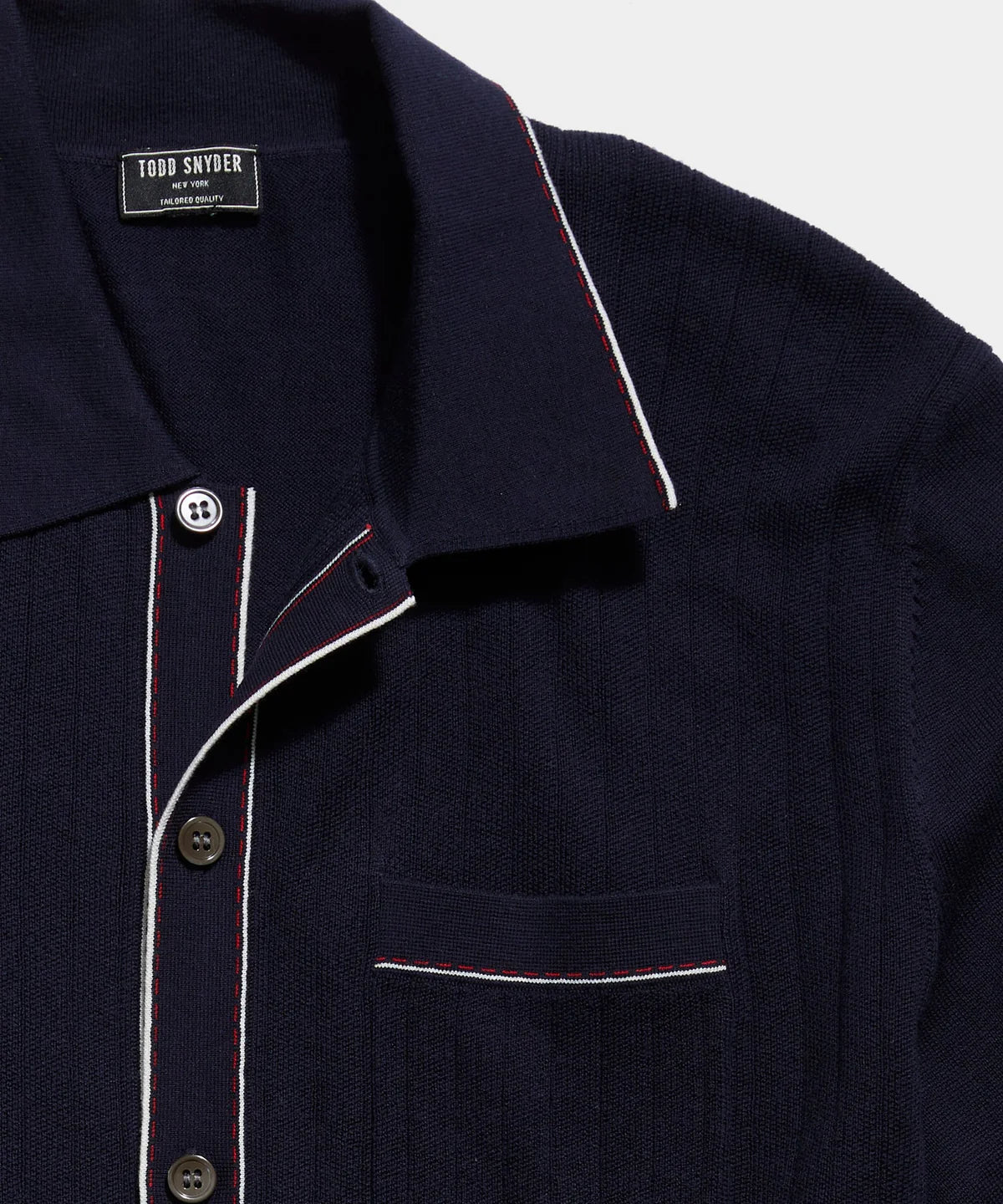 TODD SNYDER COTTON SILK SHORT SLEEVE FULL PLACKET RIVIERA POLO IN NAVY in NAVY — view 3