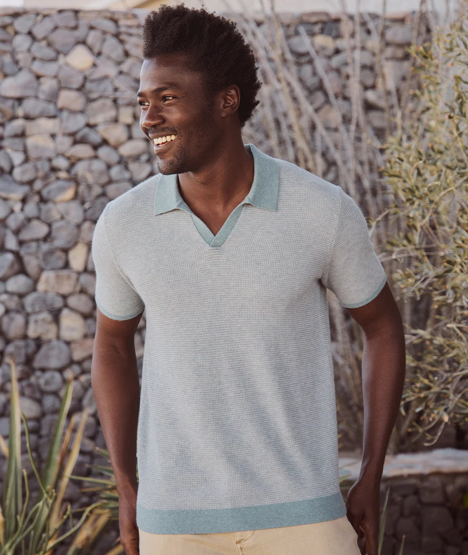 MARINE LAYER LIAM SWEATER POLO IN TOPAZ/VAPOR in TOPAZ/VAPOR — view 2