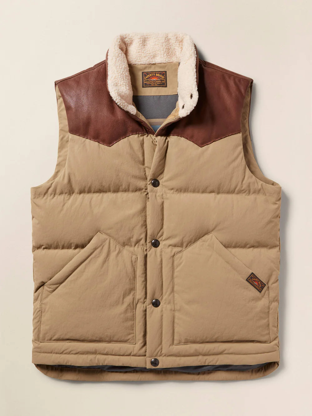 FAHERTY RANGE DOWN VEST IN DRILL KHAKI in DRILL KHAKI — main product view