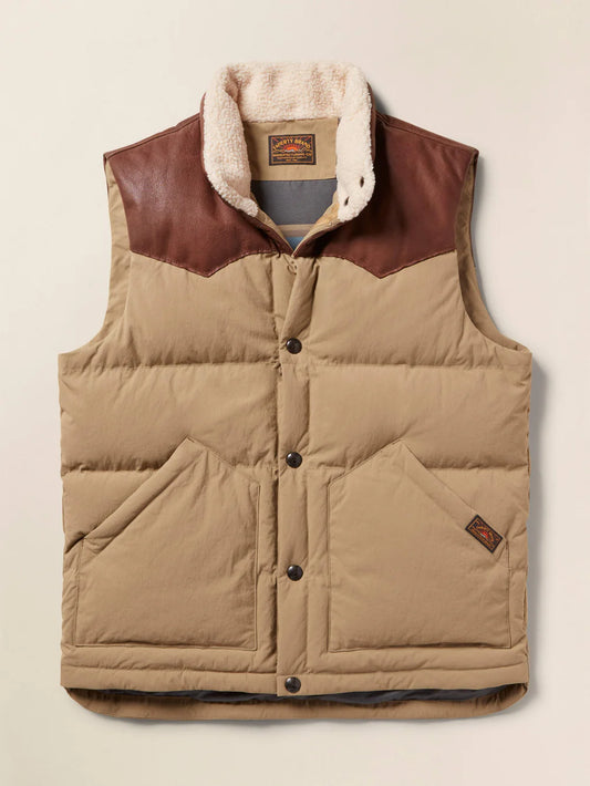 FAHERTY RANGE DOWN VEST IN DRILL KHAKI