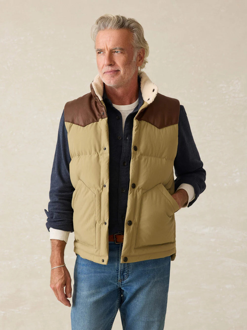 FAHERTY RANGE DOWN VEST IN DRILL KHAKI in DRILL KHAKI — view 3
