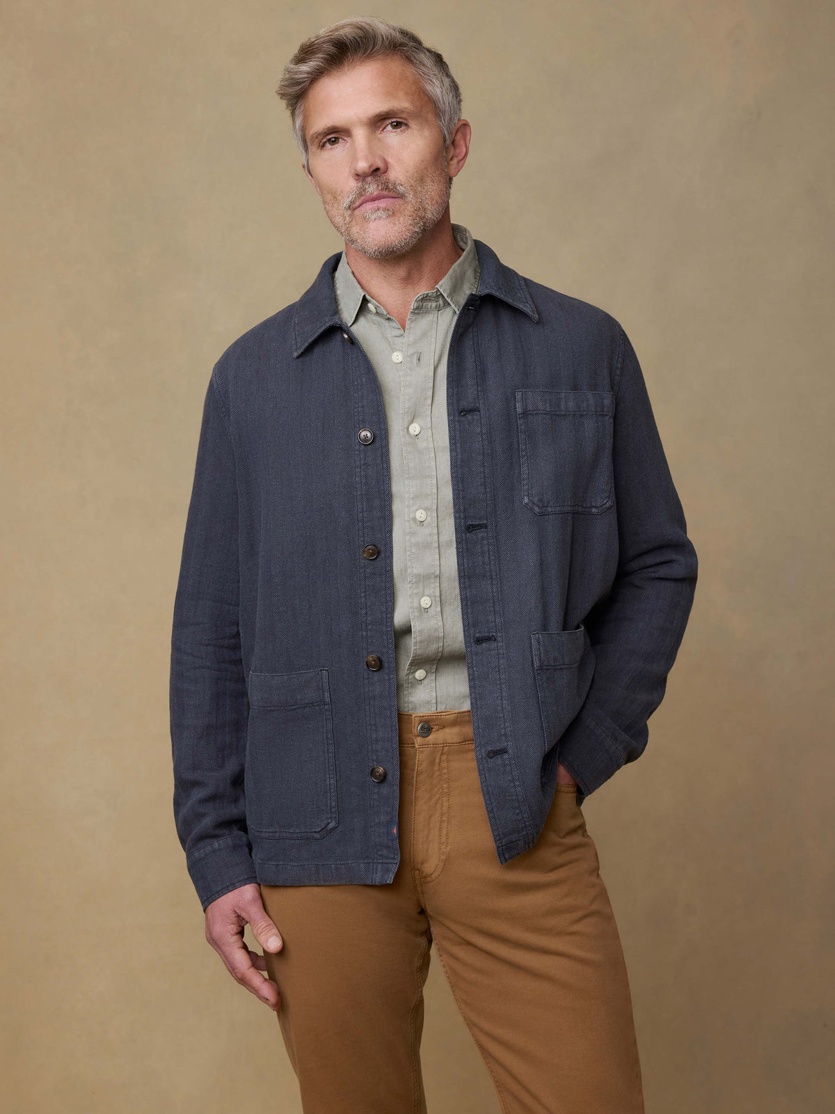 FAHERTY HERRINGBONE STUDIO JACKET IN POLAR NIGHT HERRINGBONE