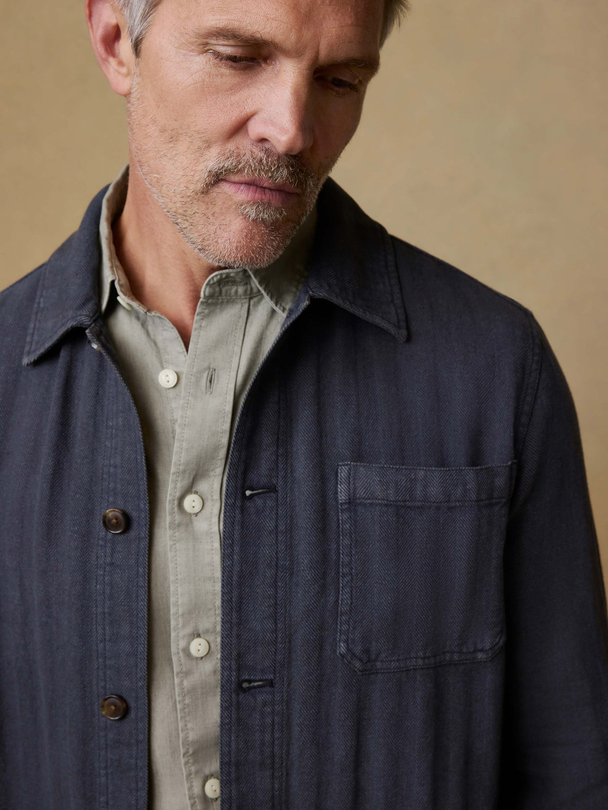 FAHERTY HERRINGBONE STUDIO JACKET IN POLAR NIGHT HERRINGBONE